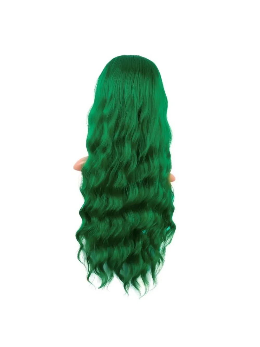 Women's Grass Green 28 Inch Synthetic Fiber Long Middle Part Curly Cosplay Wigs